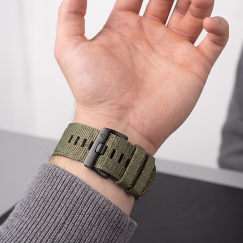 Tech-Protect nailono Classic laikrodžio dirželis, skirtas Garmin Fenix 5X / 5X Plus / 6X / 6X Pro / 7X / 8 / 8 Pro / 9 / 9 Pro 51 mm, Military Green
