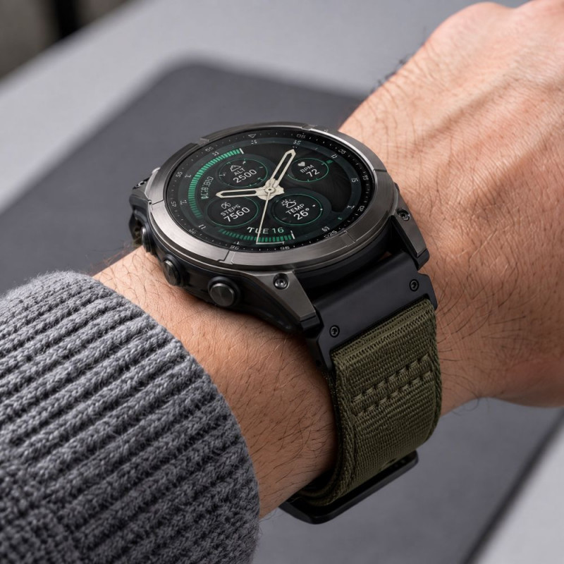 Tech-Protect nailono Classic laikrodžio dirželis, skirtas Garmin Fenix 5X / 5X Plus / 6X / 6X Pro / 7X / 8 / 8 Pro / 9 / 9 Pro 51 mm, Military Green