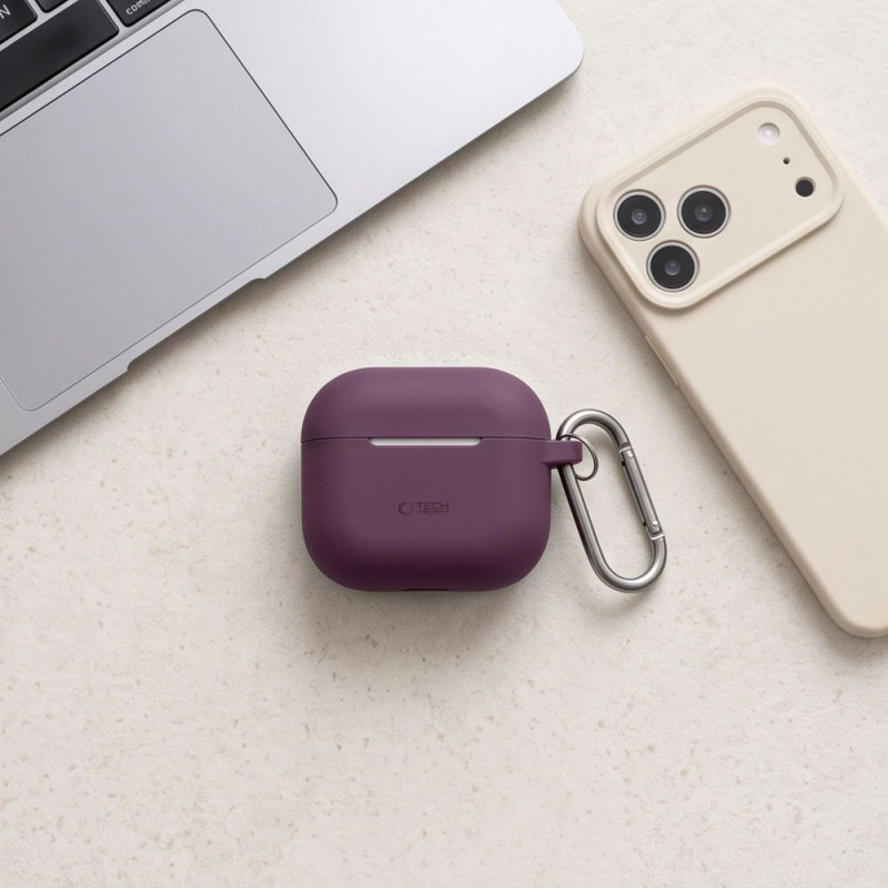 Tech-Protect silikoninis su kabliuku Apple AirPods 4 / 5 dėklas THP6094, bordo