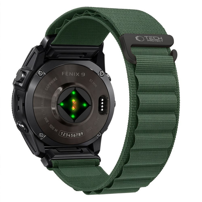 Tech-Protect Nylon Pro laikrodžio dirželis skirtas Garmin Fenix 5X / 5X Plus / 6X / 6X Pro / 7X / 8 / 8 Pro / 9 / 9 Pro (47 mm), military green