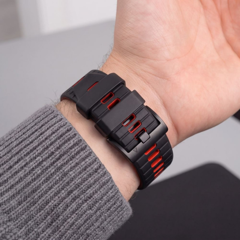 Tech-Protect Iconband Pro laikrodžio dirželis, skirtas Garmin Fenix 5X / 5X Plus / 6X / 6X Pro / 7X / 8 / 8 Pro / 9 / 9 Pro (47 mm), juodas / raudonas