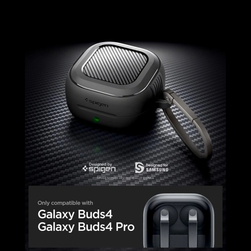 Spigen Rugged Armor dėklas, skirtas Samsung Galaxy Buds 4 / 4 Pro, matinė juoda
