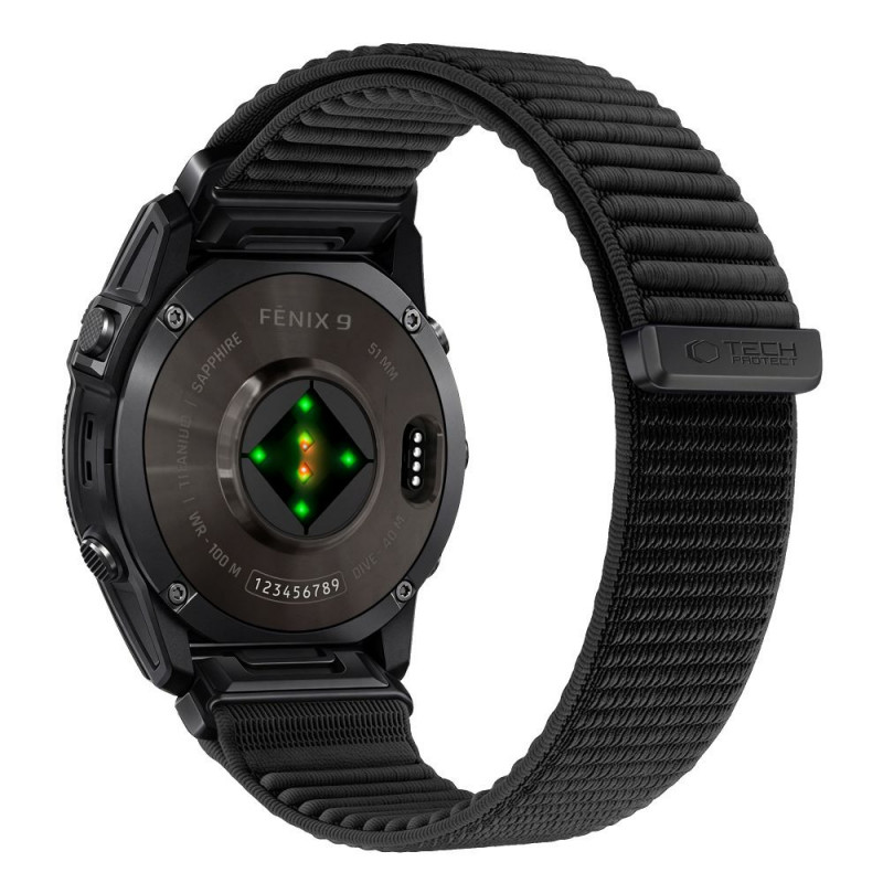 Tech-Protect NylonLoop THP6104 laikrodžio dirželis, skirtas Garmin Fenix 5X / 5X Plus / 6X / 6X Pro / 7X / 8 / 8 Pro / 9 / 9 Pro (51 mm), juodas