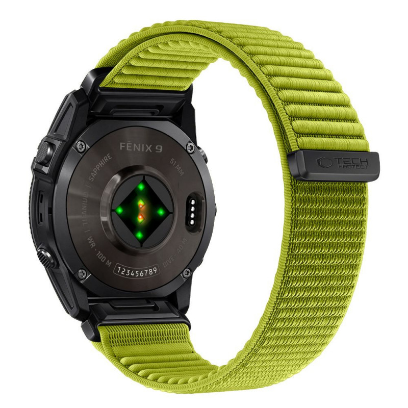 Tech-Protect NylonLoop THP6106 laikrodžio dirželis, skirtas Garmin Fenix 5X / 5X Plus / 6X / 6X Pro / 7X / 8 / 8 Pro / 9 / 9 Pro (51 mm), electric lime
