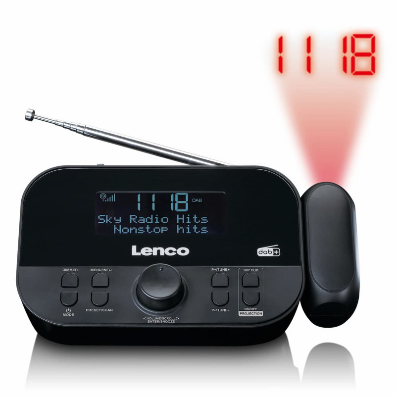 Lenco CR-615BK radijo žadintuvas su projekcija, DAB+/FM, juodas