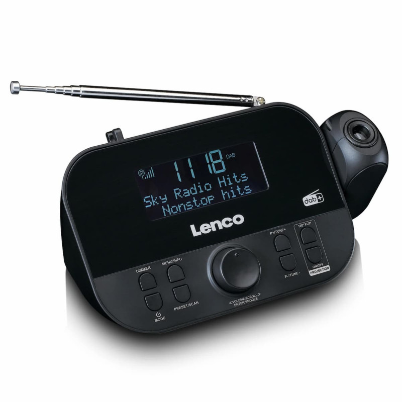 Lenco CR-615BK radijo žadintuvas su projekcija, DAB+/FM, juodas