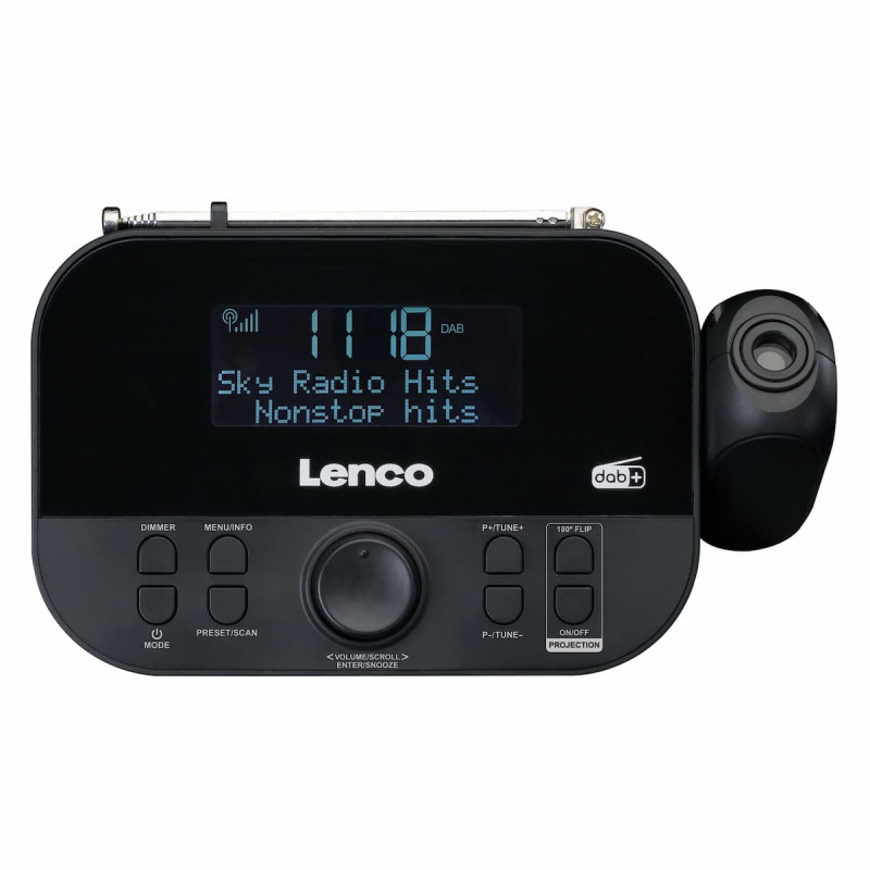 Lenco CR-615BK radijo žadintuvas su projekcija, DAB+/FM, juodas