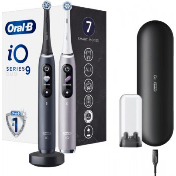 Braun Oral-B iO Series 9 Duo elektrinių dantų šepečių rinkinys, Black Onyx / Rose Quartz