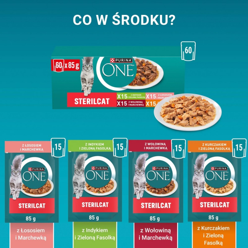 Purina ONE Sterilcat maistas katėms, su jautiena ir morkomis, 60 x 85 g