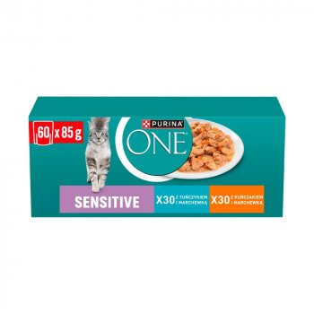 Purina ONE Sensitive sausa katėms su vištiena ir morkomis, 60 x 85 g