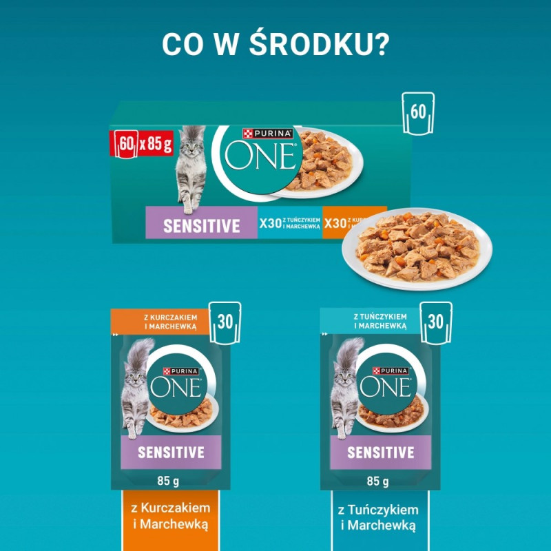 Purina ONE Sensitive sausa katėms su vištiena ir morkomis, 60 x 85 g