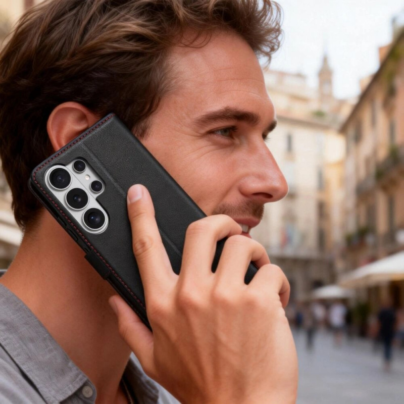 Tech-Protect piniginės tipo dėklas skirtas Samsung Galaxy S26 Ultra, juodas/raudonas