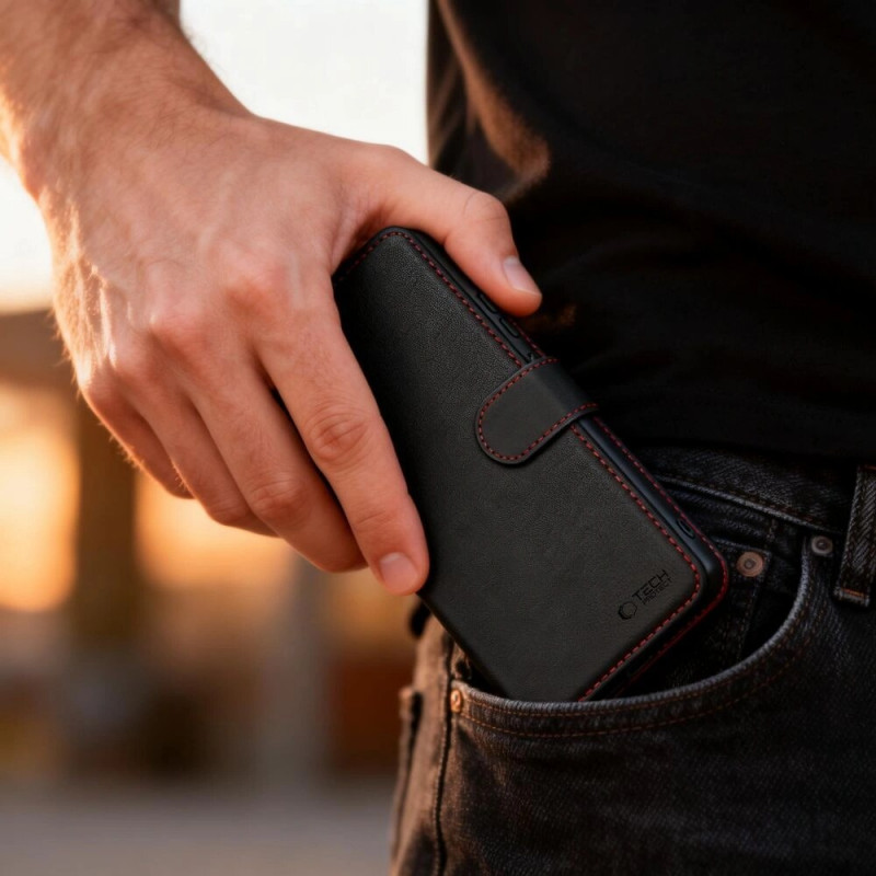 Tech-Protect piniginės tipo dėklas skirtas Samsung Galaxy S26 Ultra, juodas/raudonas