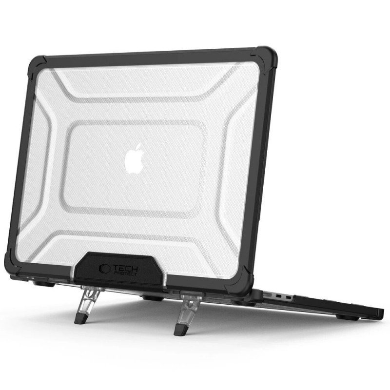 Tech-Protect SmartShell Pro dėklas, skirtas Apple MacBook Air 13" (M2/M3/M4/M5) 2023-2025, juodas/permatomas
