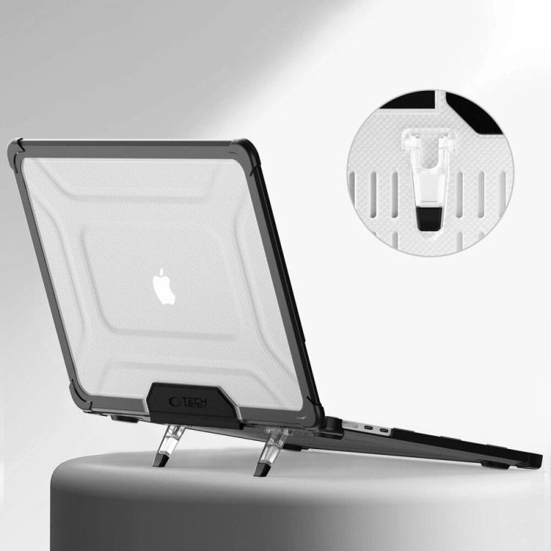 Tech-Protect SmartShell Pro dėklas, skirtas Apple MacBook Air 13" (M2/M3/M4/M5) 2023-2025, juodas/permatomas