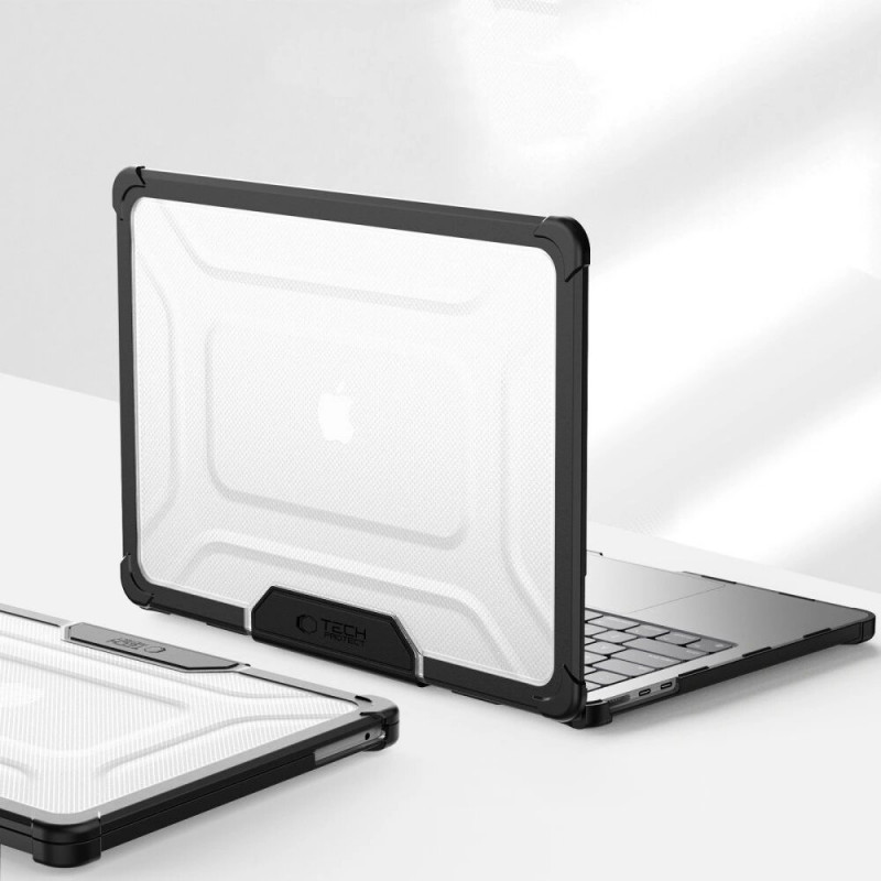 Tech-Protect SmartShell Pro dėklas, skirtas Apple MacBook Air 13" (M2/M3/M4/M5) 2023-2025, juodas/permatomas
