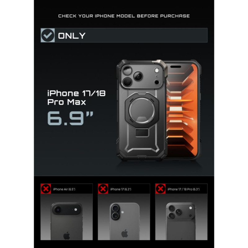 Supcase UB Grip Mag MagSafe dėklas, skirtas Apple iPhone 17 Pro Max / 18 Pro Max, juodas