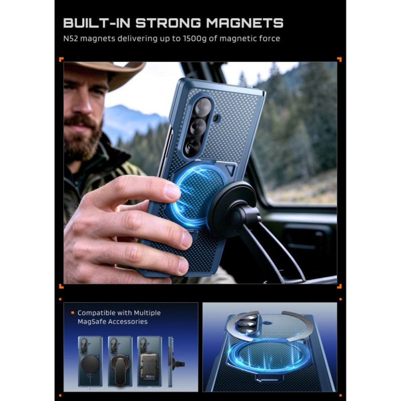 Supcase Supcase UB Aero MagSafe dėklas su grūdintu stiklu ir privatumo stiklu, skirtas Samsung Galaxy Z Fold 8 Ultra, Aramid Blue