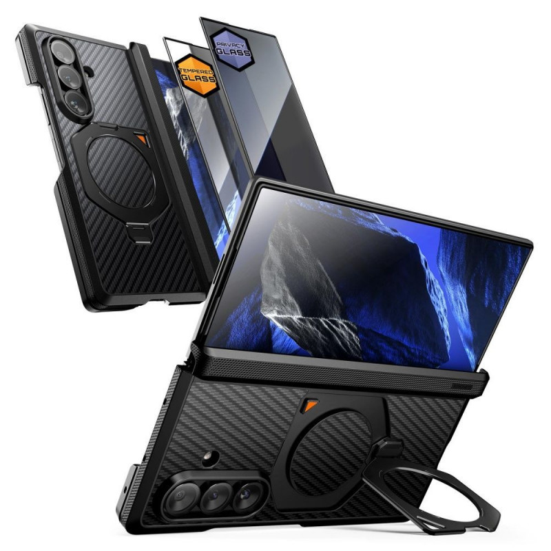 Supcase UB Aero MagSafe dėklas, skirtas Samsung Galaxy Z Fold 8 Ultra, su grūdintu stiklu ir privatumo stiklu, Aramid Black