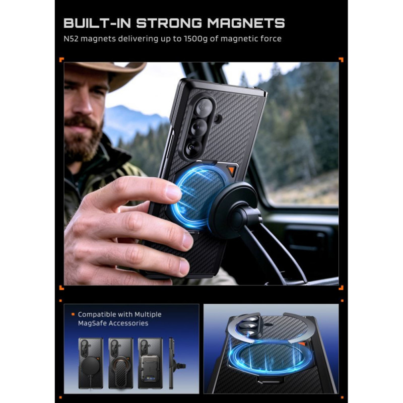 Supcase UB Aero MagSafe dėklas, skirtas Samsung Galaxy Z Fold 8 Ultra, su grūdintu stiklu ir privatumo stiklu, Aramid Black