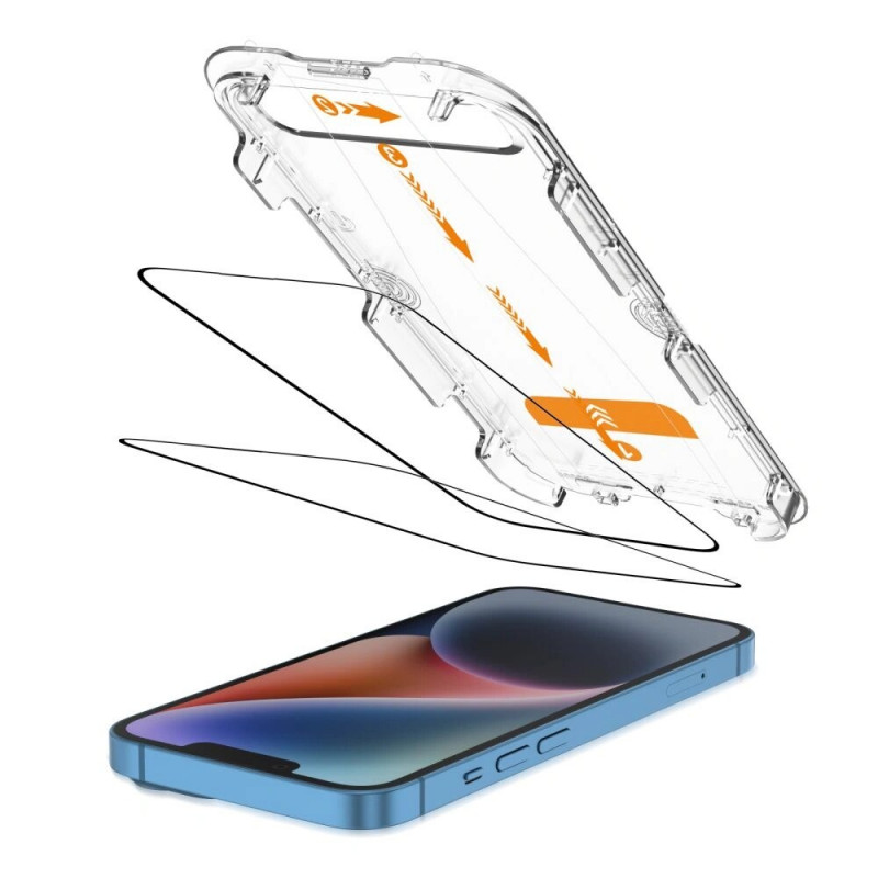 Tech-Protect Quick Set+ grūdintas stiklas ekrano apsauga, skirta Apple iPhone 13 / 13 Pro / 14 / 16e, juodas (2 vnt.)