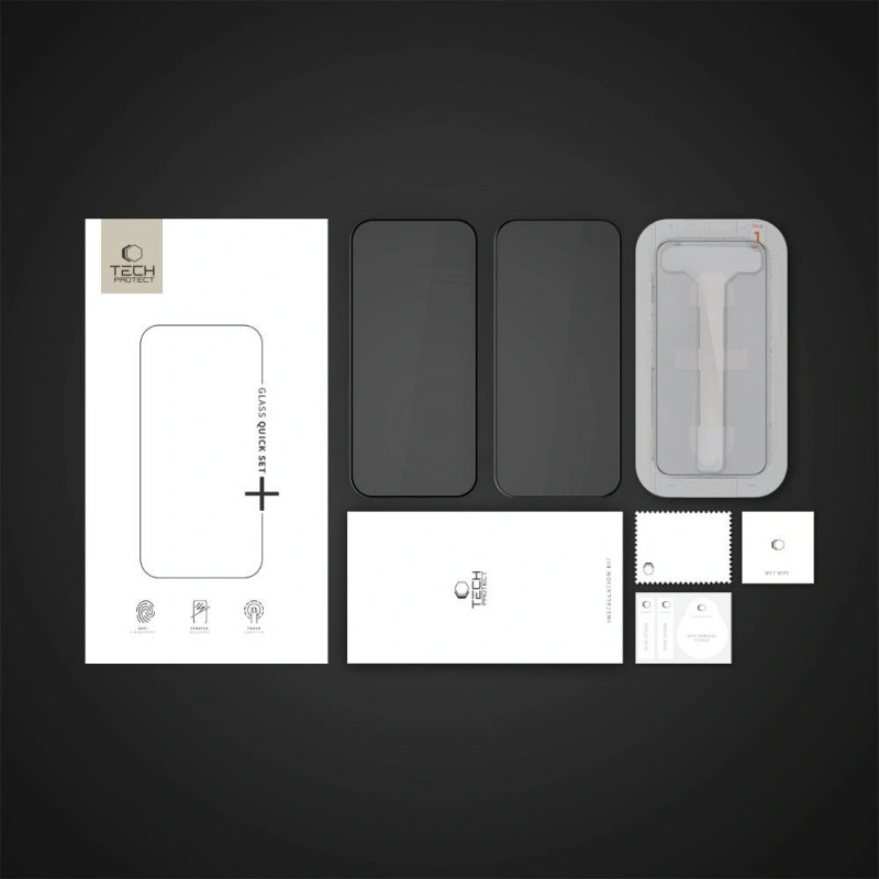 Tech-Protect Quick Set+ grūdintas stiklas ekrano apsauga Apple iPhone 16 Pro, juodas (2 vnt.)