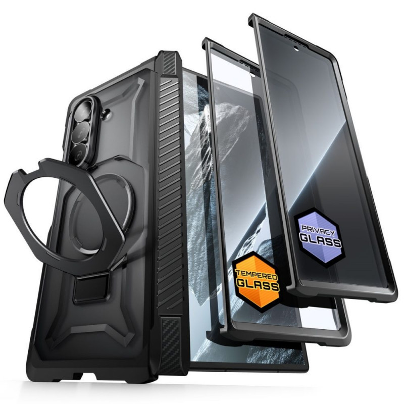 Supcase UB Grip Mag MagSafe dėklas skirtas Samsung Galaxy Z Fold 8 su grūdintu stiklu ir privatumo stiklu, juodas