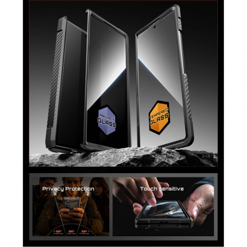 Supcase UB Grip Mag MagSafe dėklas skirtas Samsung Galaxy Z Fold 8 su grūdintu stiklu ir privatumo stiklu, juodas