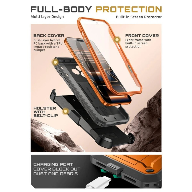 Supcase Unicorn Beetle Pro dėklas, skirtas Apple iPhone 17 Pro Max, koralų spalvos