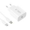 Tech-Protect NC20W 1 prievado USB-C sieninis įkroviklis PD 20W su Lightning kabeliu, baltas, 100 cm
