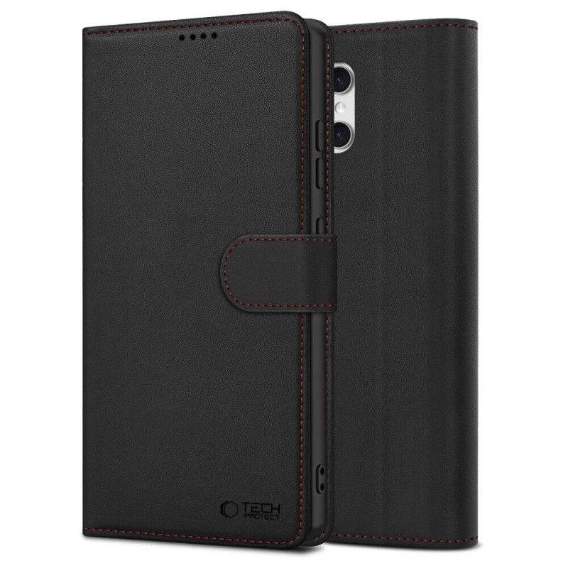 Tech-Protect piniginės tipo dėklas skirtas Samsung Galaxy A57 5G, juodas/raudonas