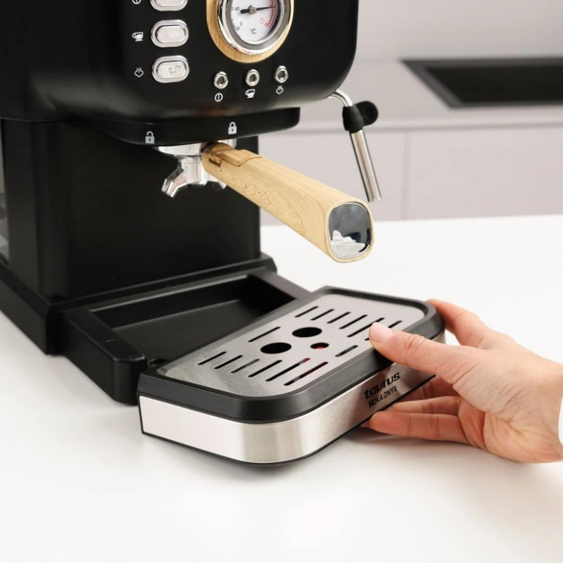 Taurus Onyx Moka 1050 W 20 bar medinė stūmoklinė espreso kavos aparatas, medžio/juodas/sidabrinis