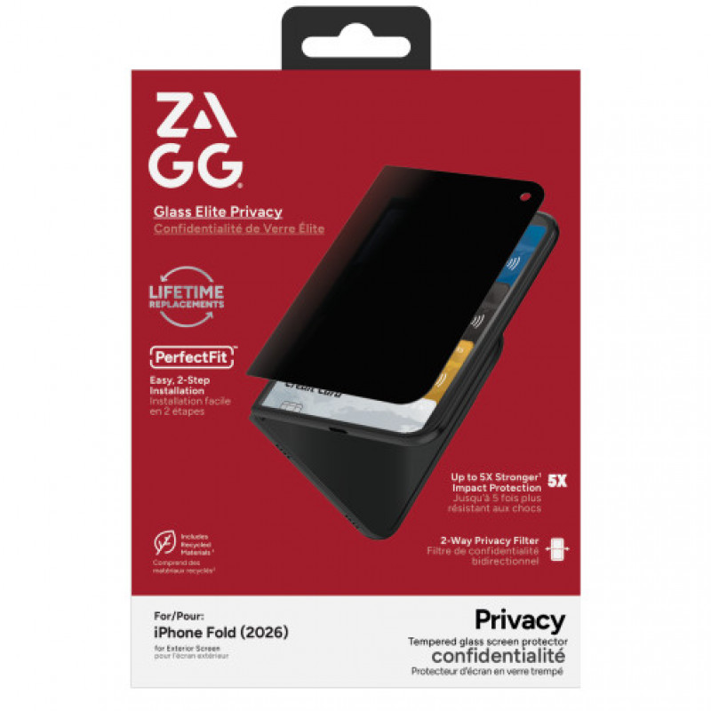 ZAGG InvisibleShield Glass Elite Privacy ekrano apsauginė plėvelė, skirta Apple iPhone Duo (išoriniam ekranui) ZAG347