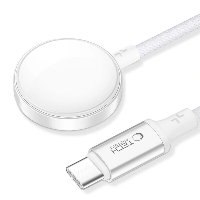 Tech-Protect MC02 UltraBoost magnetinis įkroviklio USB-C kabelis 100 cm, skirtas Apple Watch, baltas