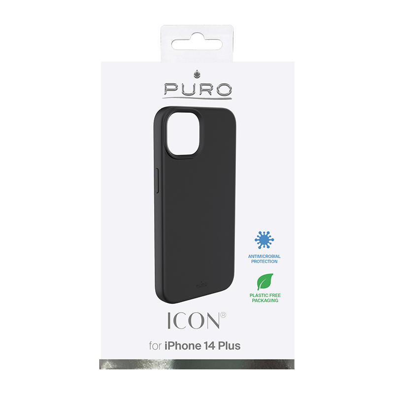Puro ICON Antimicrobial dangtelis, skirtas Apple iPhone 14 Plus / 15 Plus, juodas