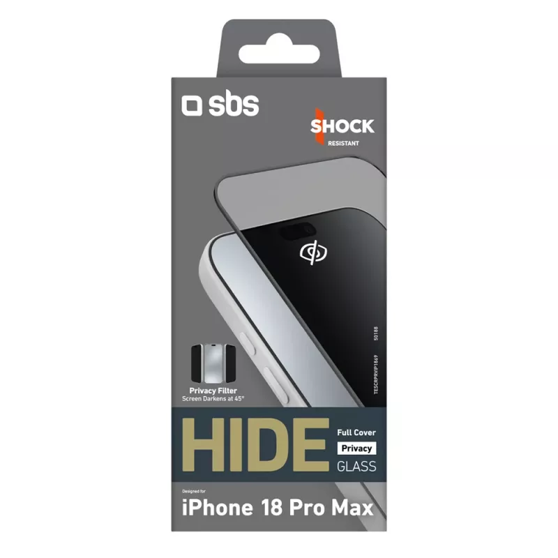 SBS Hide Full Cover privatumo apsauginis stiklas, skirtas iPhone 18 Pro Max, 0.33 mm