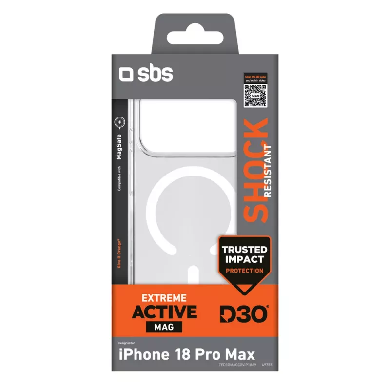 SBS D3O Active dėklas, skirtas iPhone 18 Pro Max / 17 Pro Max, suderinamas su MagSafe, permatomas