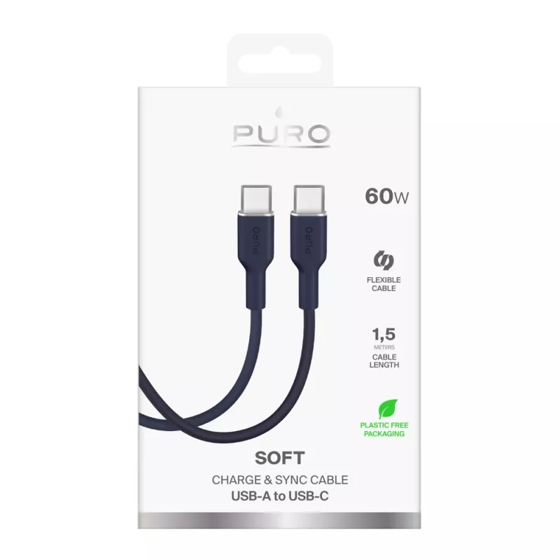 Puro Icon 60W USB-C–USB-C kabelis 1,5 m, Navy Blue