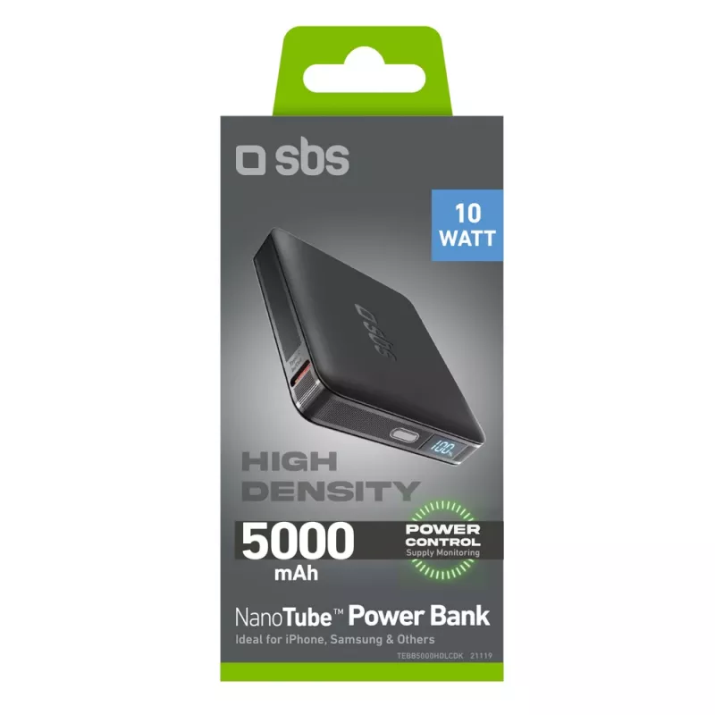 SBS HD 10W 5000mAh USB-C nešiojamas įkroviklis su LCD ekranu, juodas