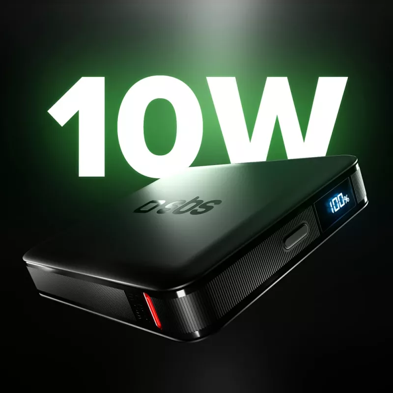 SBS HD 10W 5000mAh USB-C nešiojamas įkroviklis su LCD ekranu, juodas
