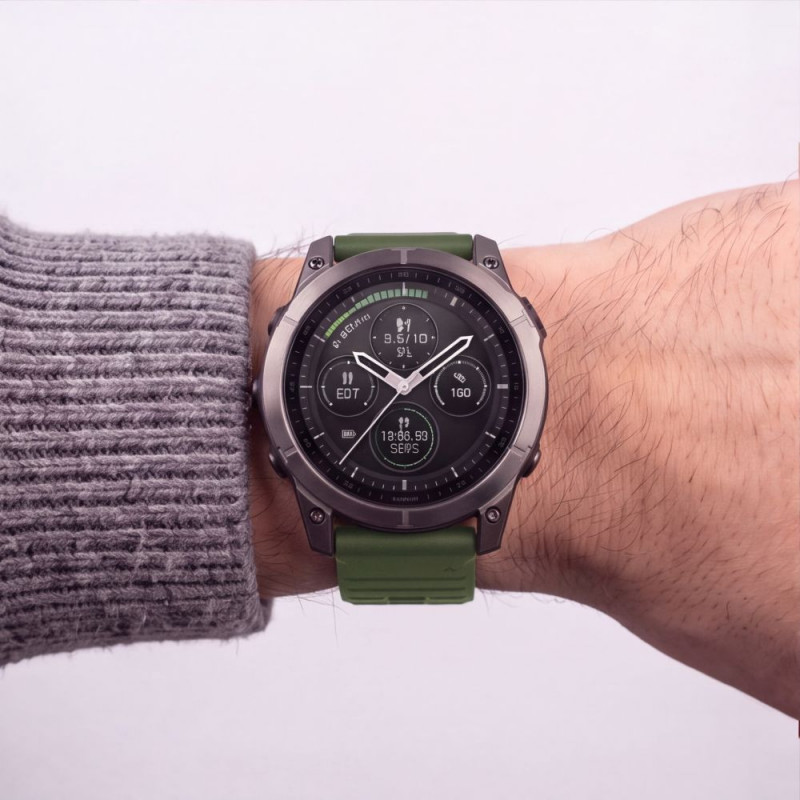 Tech-Protect silikoninis laikrodžio dirželis, skirtas Garmin Fenix 5 / 6 / 6 Pro / 7 / 8 / 8 Pro / E / 9 / 9 Pro 51 mm, Military Green