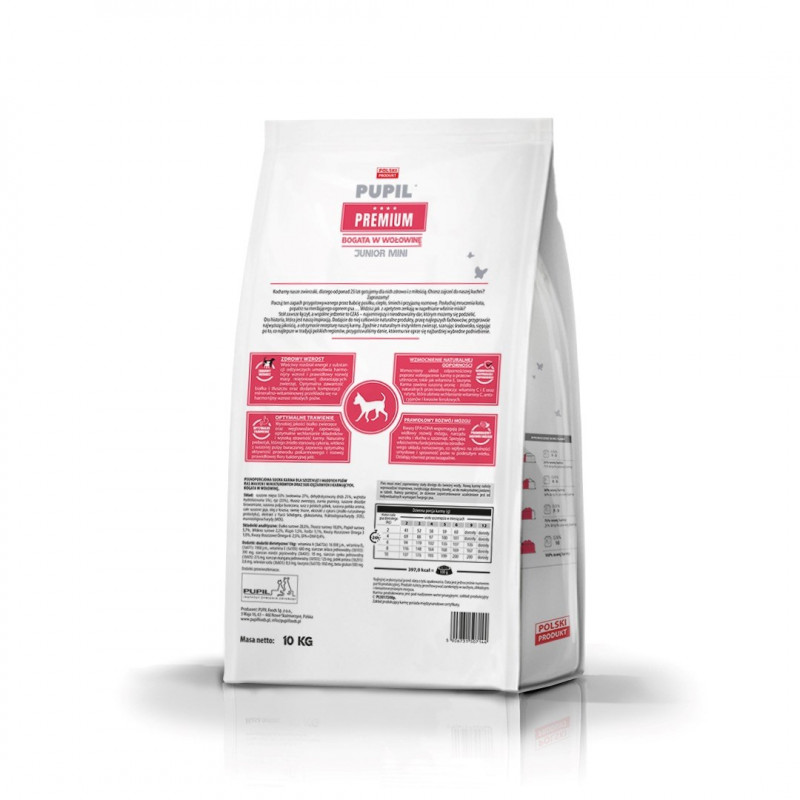 PUPIL Premium Junior Mini sausas šunų maistas su jautiena, 10 kg