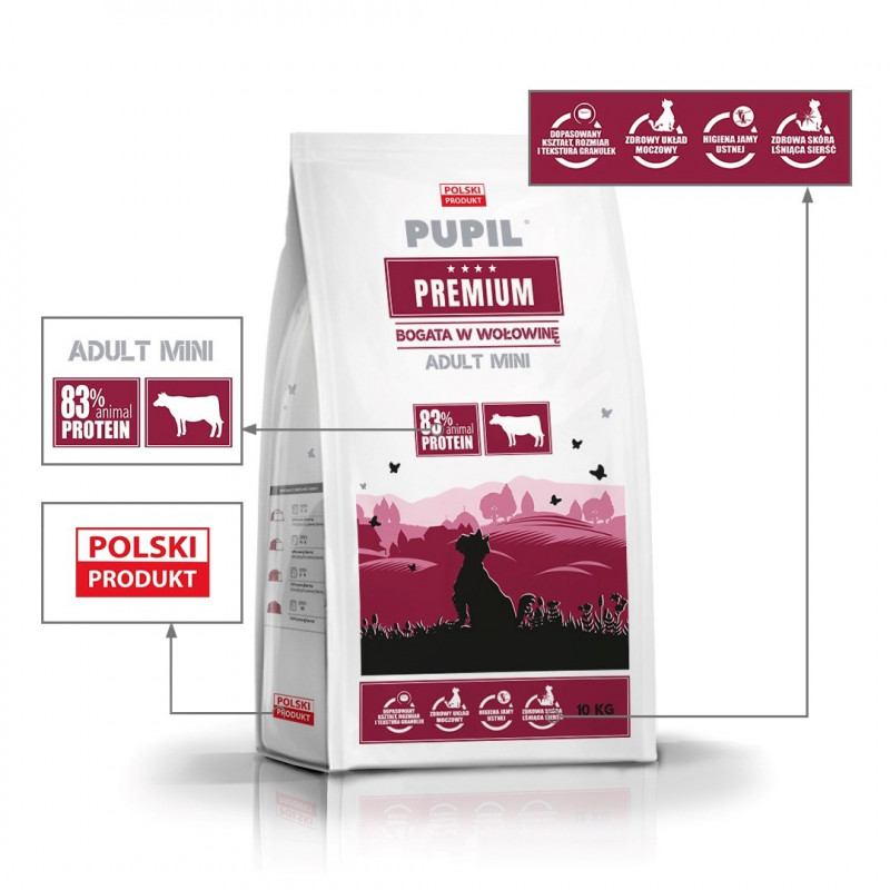 PUPIL Premium Mini sausas šunų maistas su jautiena, 10 kg