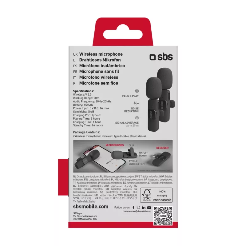 SBS prisegami mikrofonai su USB-C imtuvu (2 vnt.), juodi