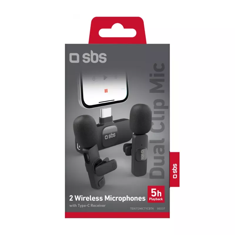 SBS prisegami mikrofonai su USB-C imtuvu (2 vnt.), juodi