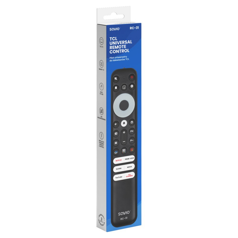 Savio RC-31 universalusis/pakaitinis nuotolinio valdymo pultas, skirtas TCL televizoriui – SMART TV
