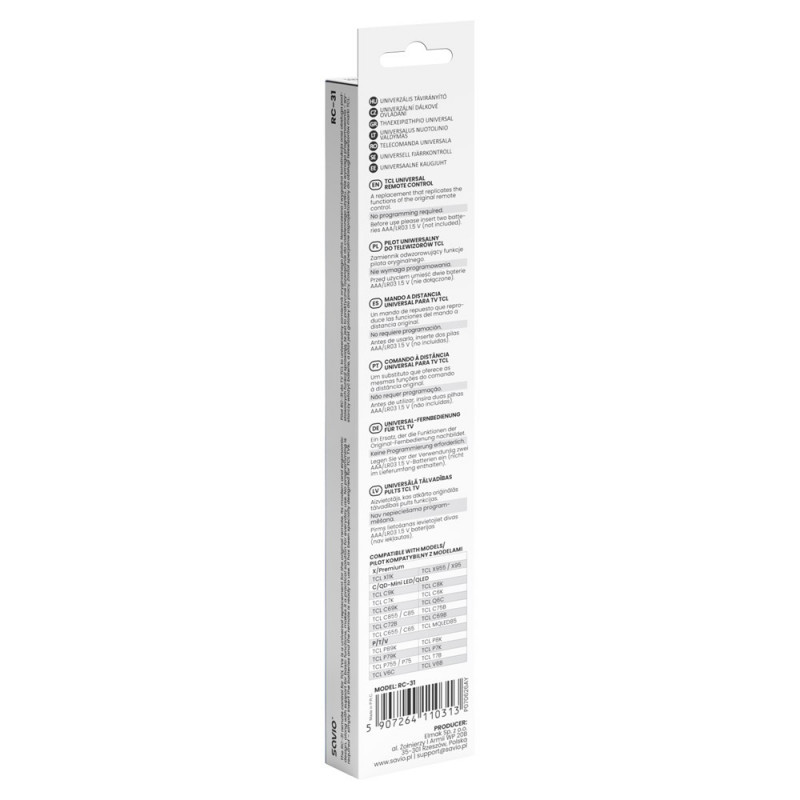 Savio RC-31 universalusis/pakaitinis nuotolinio valdymo pultas, skirtas TCL televizoriui – SMART TV