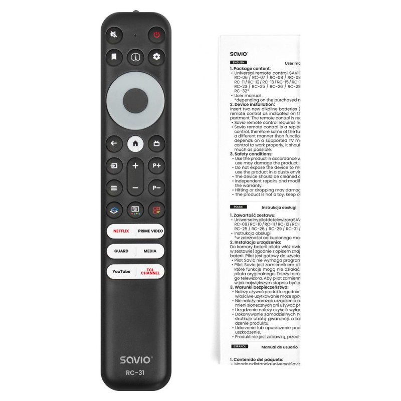 Savio RC-31 universalusis/pakaitinis nuotolinio valdymo pultas, skirtas TCL televizoriui – SMART TV