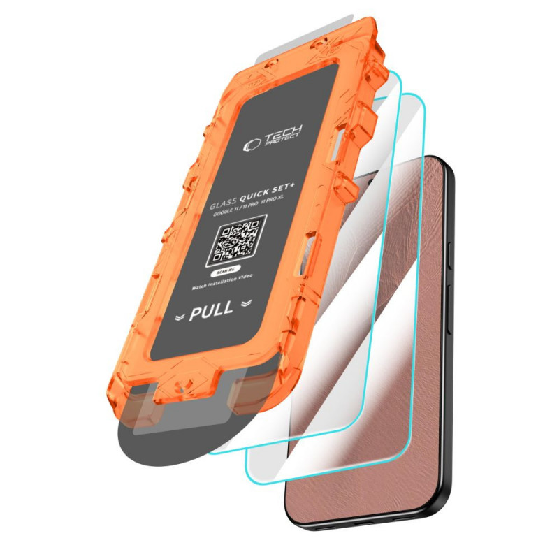 Tech-Protect Quick Set+ grūdintas stiklas, skirtas Google Pixel 9 / 9 Pro / 10 / 10 Pro / 11 / 11 Pro (2 vnt.), permatomas