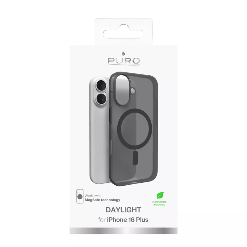 Puro Daylight MagSafe silikoninis dėklas, skirtas iPhone 16 Plus, juodas